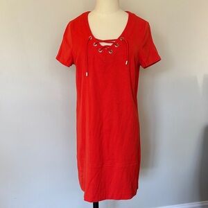 Reitmans Vibrant Red Tie Neck Dress Size M